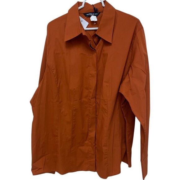 Marina Sport Womens Blouse Shirt Size 22 Orange Button Up Long Sleeve NWT - Picture 2 of 9